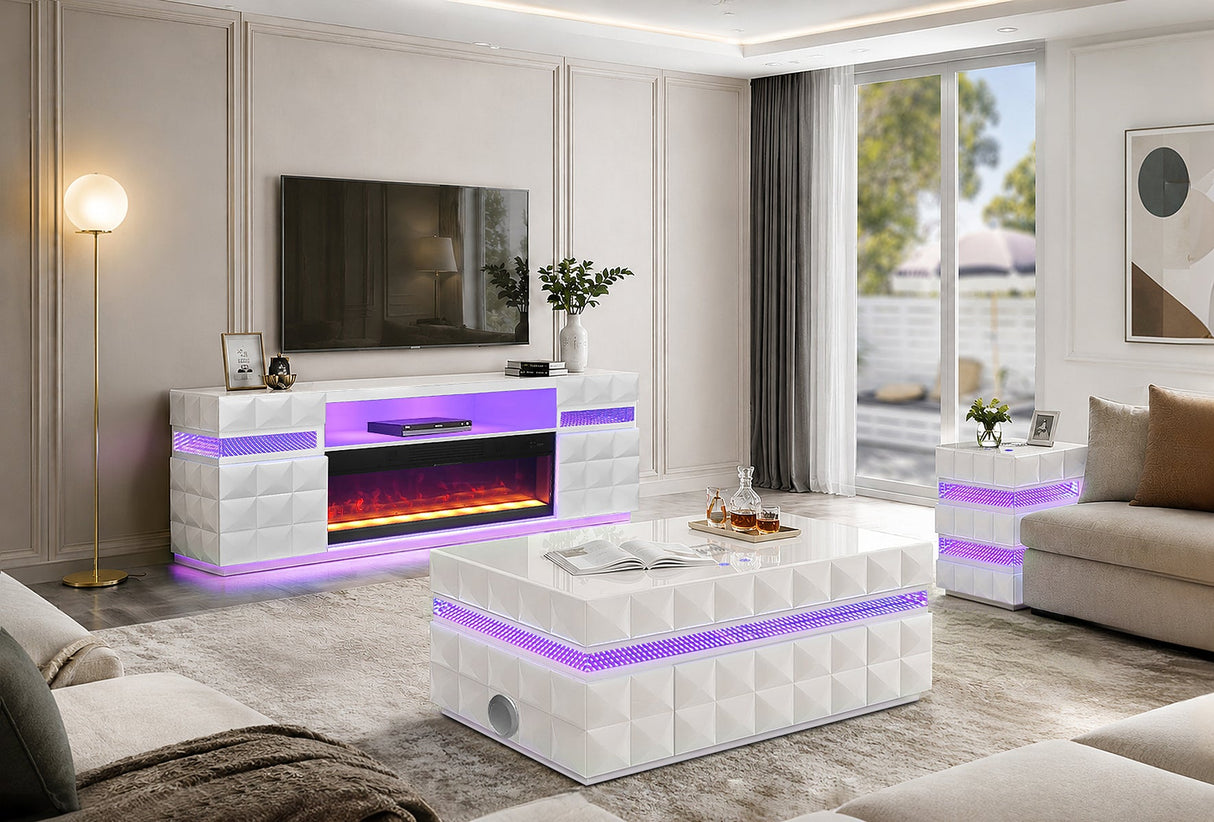 Alix White TV Stand and Fire Place by New Era Innovations at Eve Furniture