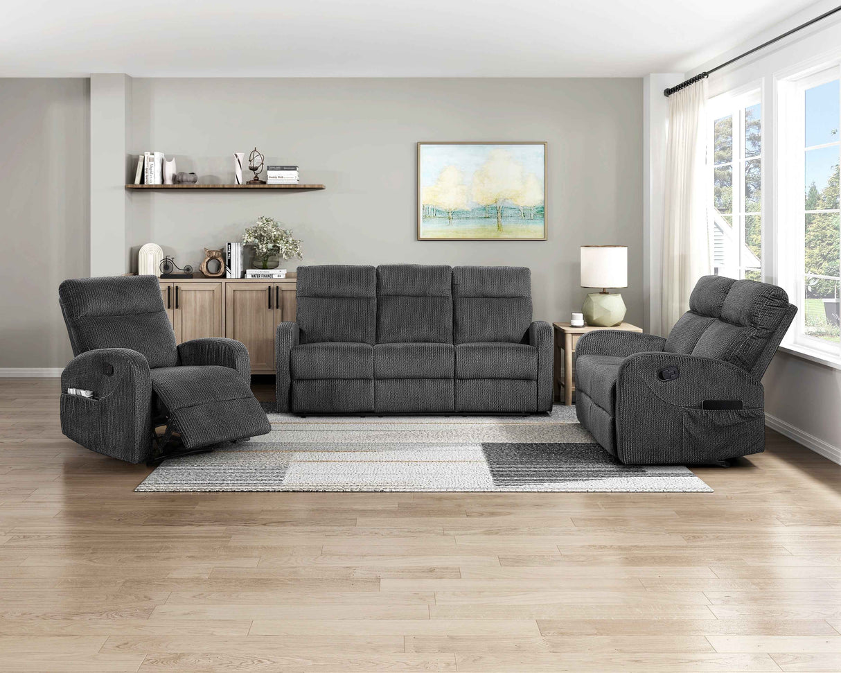 Allen Dark Gray 3-Piece Reclining Living Room Set by Homelegance at Eve Furniture