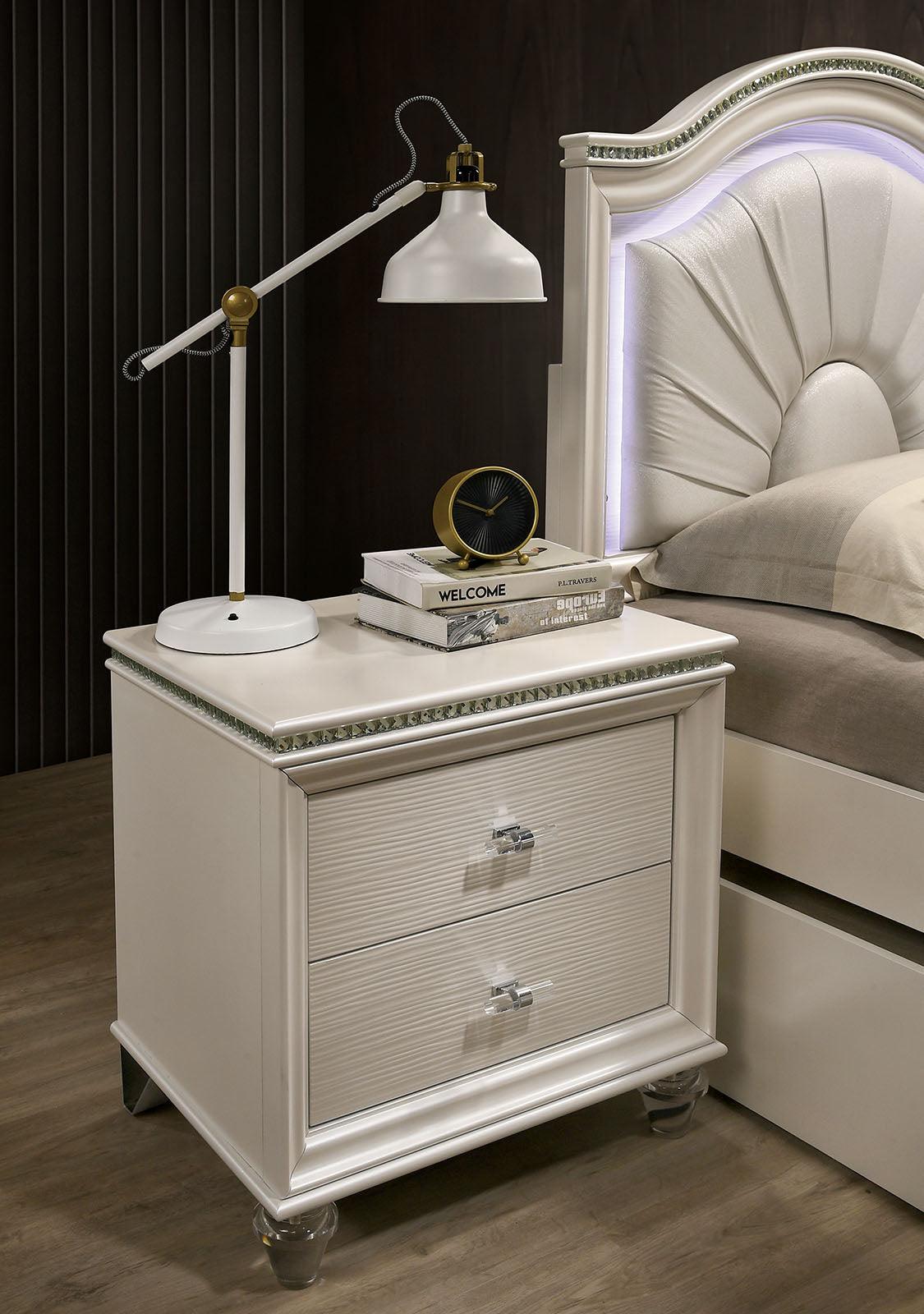 Allie Pearl White Night Stand by Furniture of America at Eve Furniture