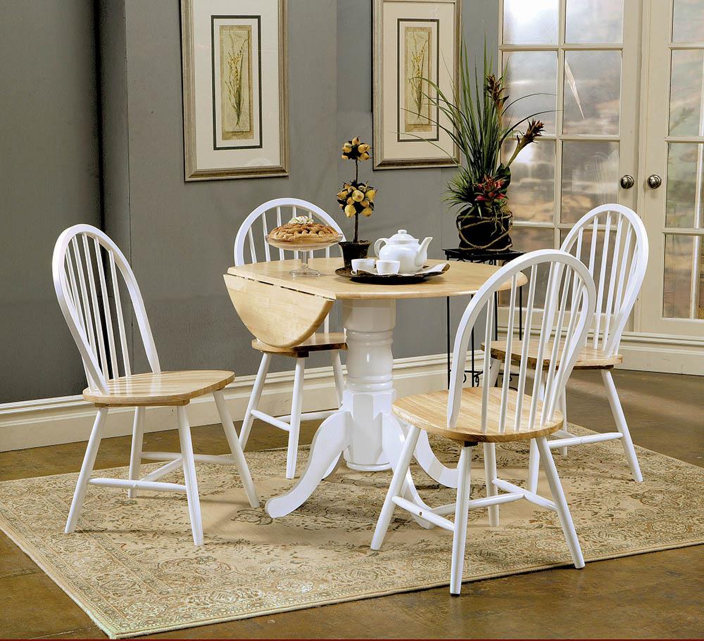 Allison Natural Brown/White Drop Leaf Round Dining Table