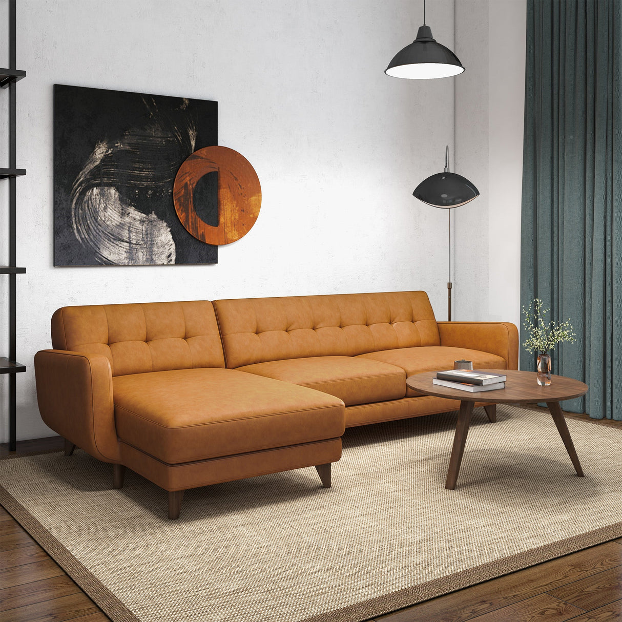 Allison Left-Facing Tan Leather Sectional Sofa by Ashcroft Furniture at Eve Furniture