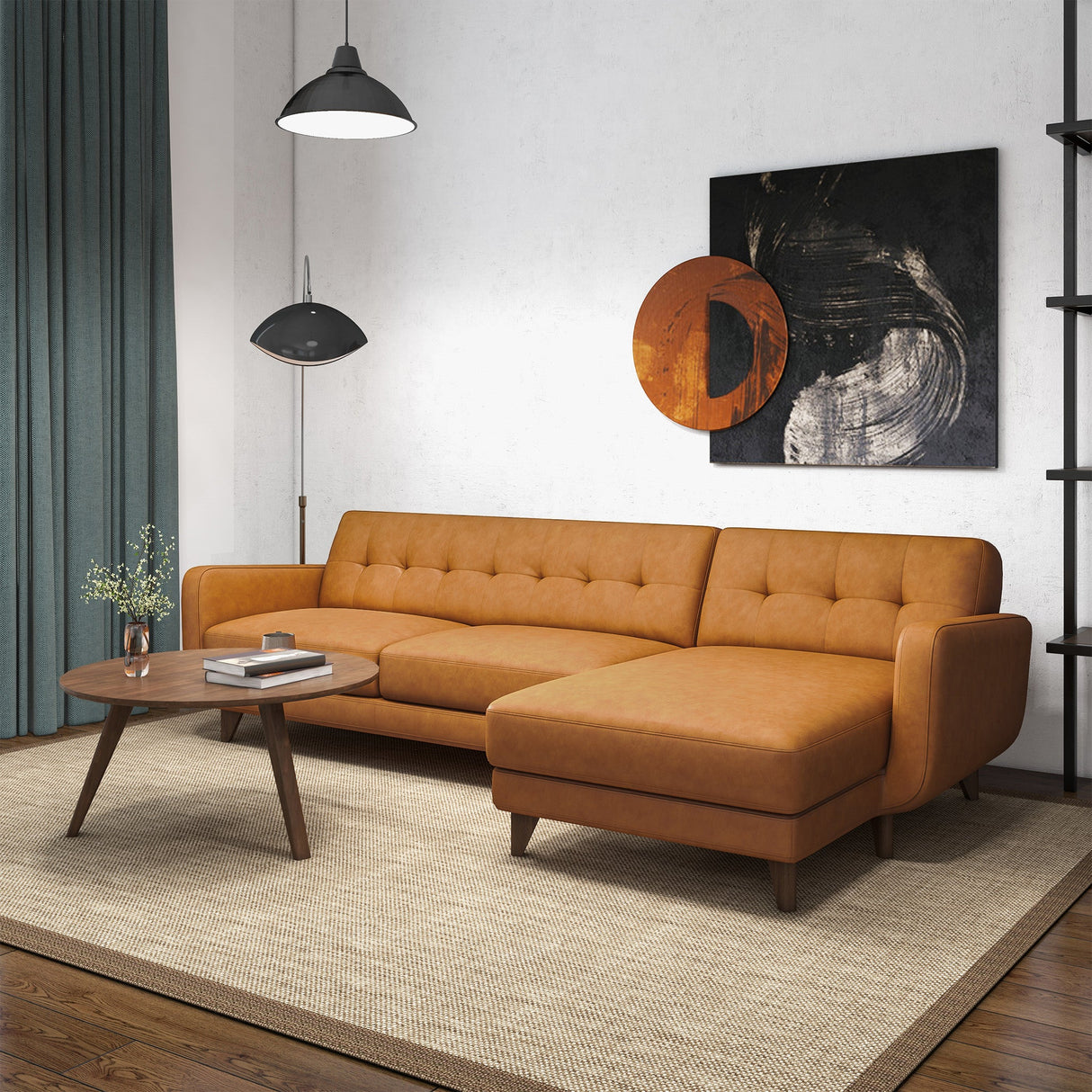 Allison Right-Facing Tan Leather Sectional Sofa by Ashcroft Furniture at Eve Furniture