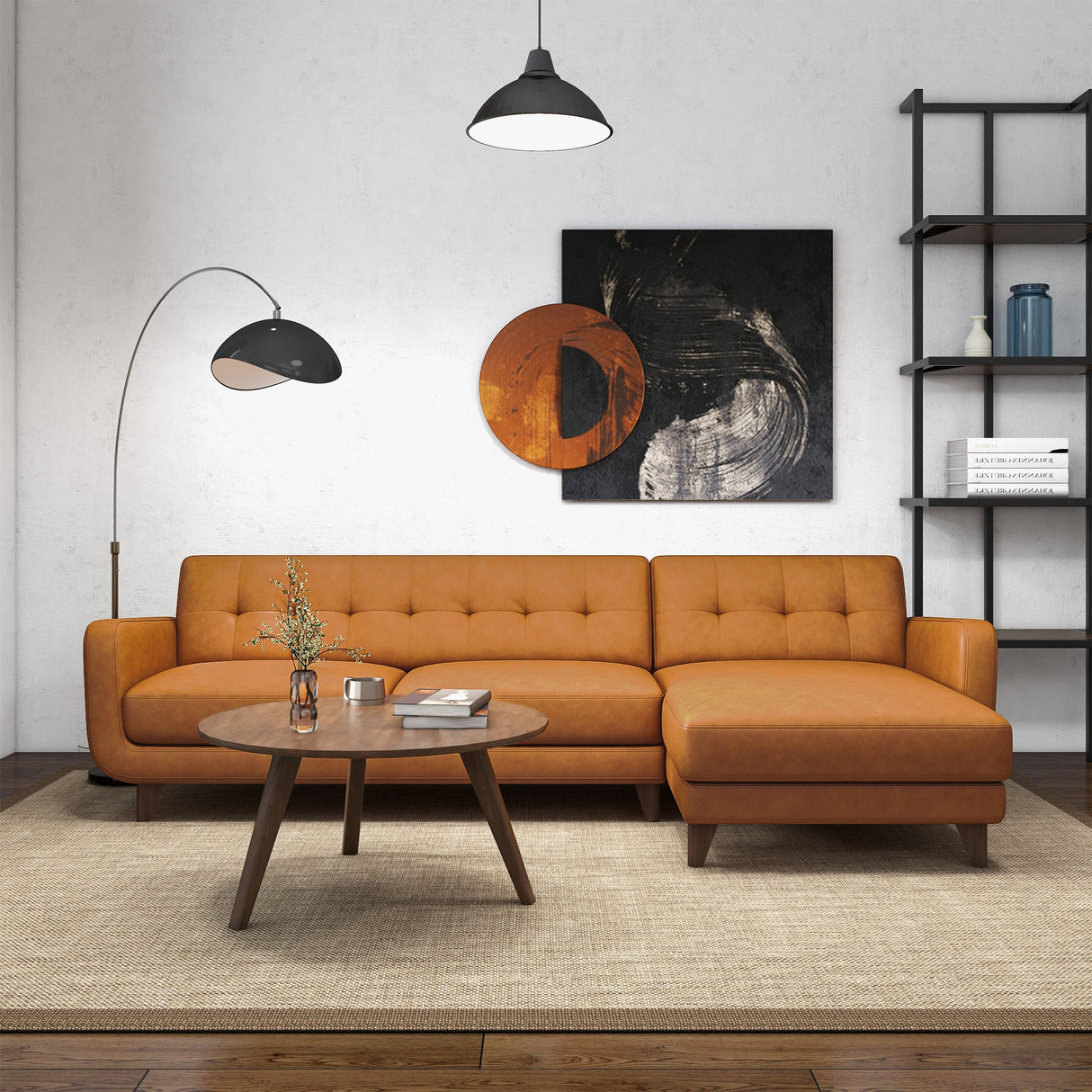 Allison Right-Facing Tan Leather Sectional Sofa by Ashcroft Furniture at Eve Furniture