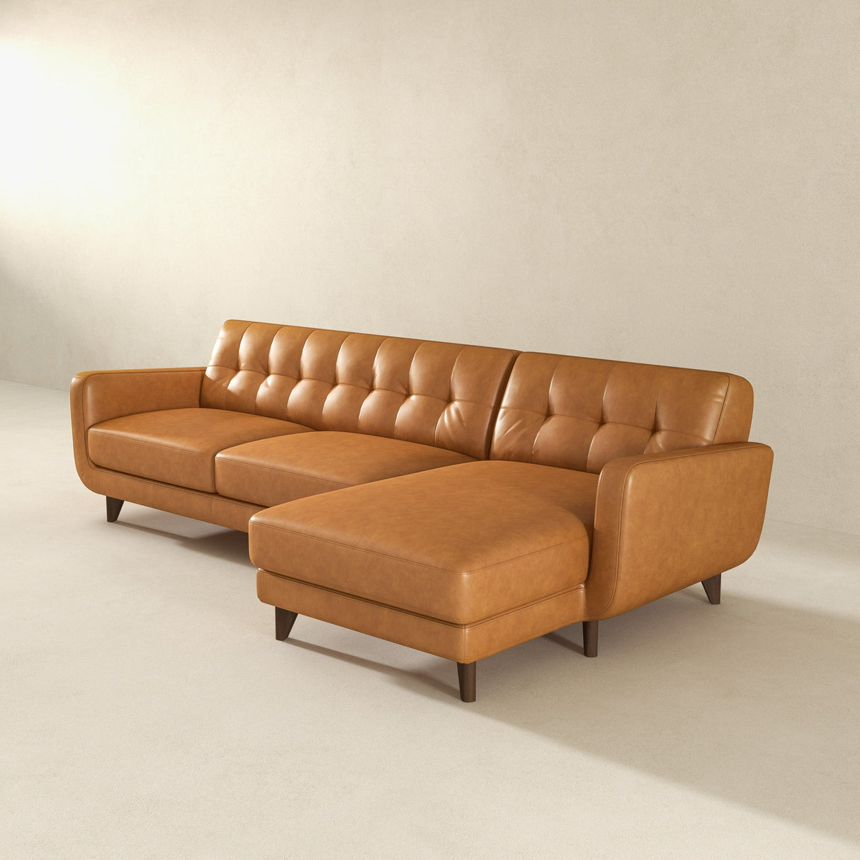 Allison Right-Facing Tan Leather Sectional Sofa by Ashcroft Furniture at Eve Furniture