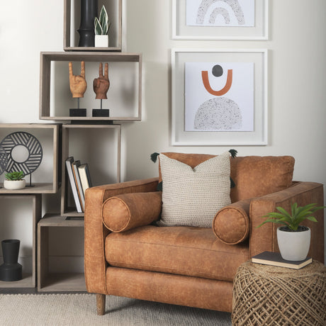 Allium Brown Handwoven Wool Cylindrical Pouf by Mercana at Eve Furniture