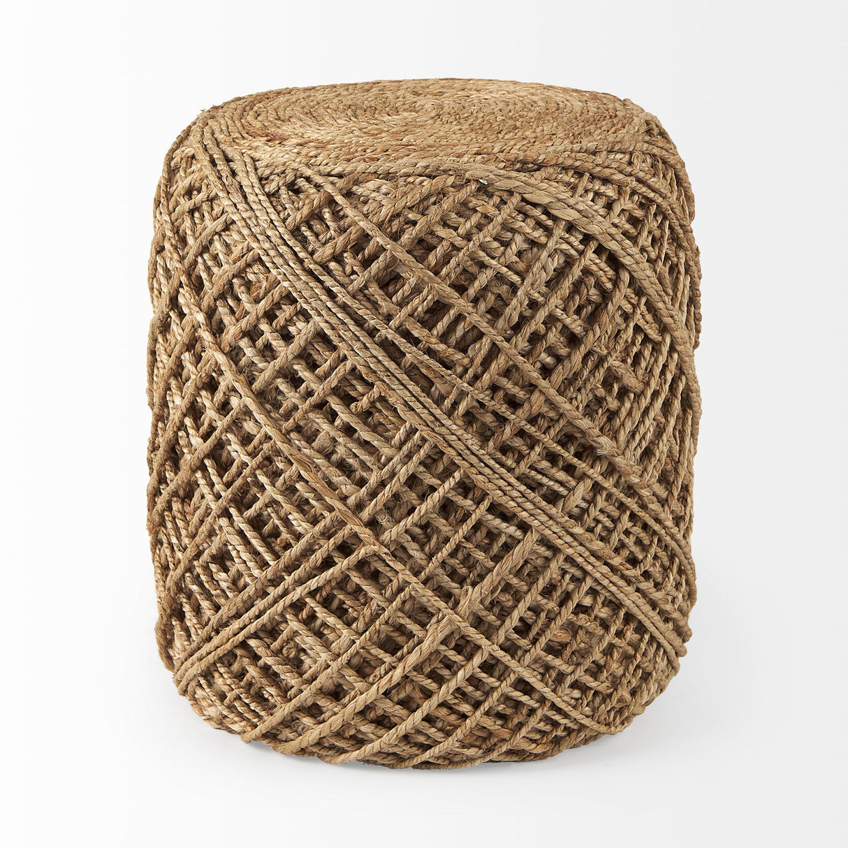 Allium Brown Handwoven Wool Cylindrical Pouf by Mercana at Eve Furniture