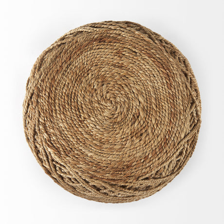 Allium Brown Handwoven Wool Cylindrical Pouf by Mercana at Eve Furniture