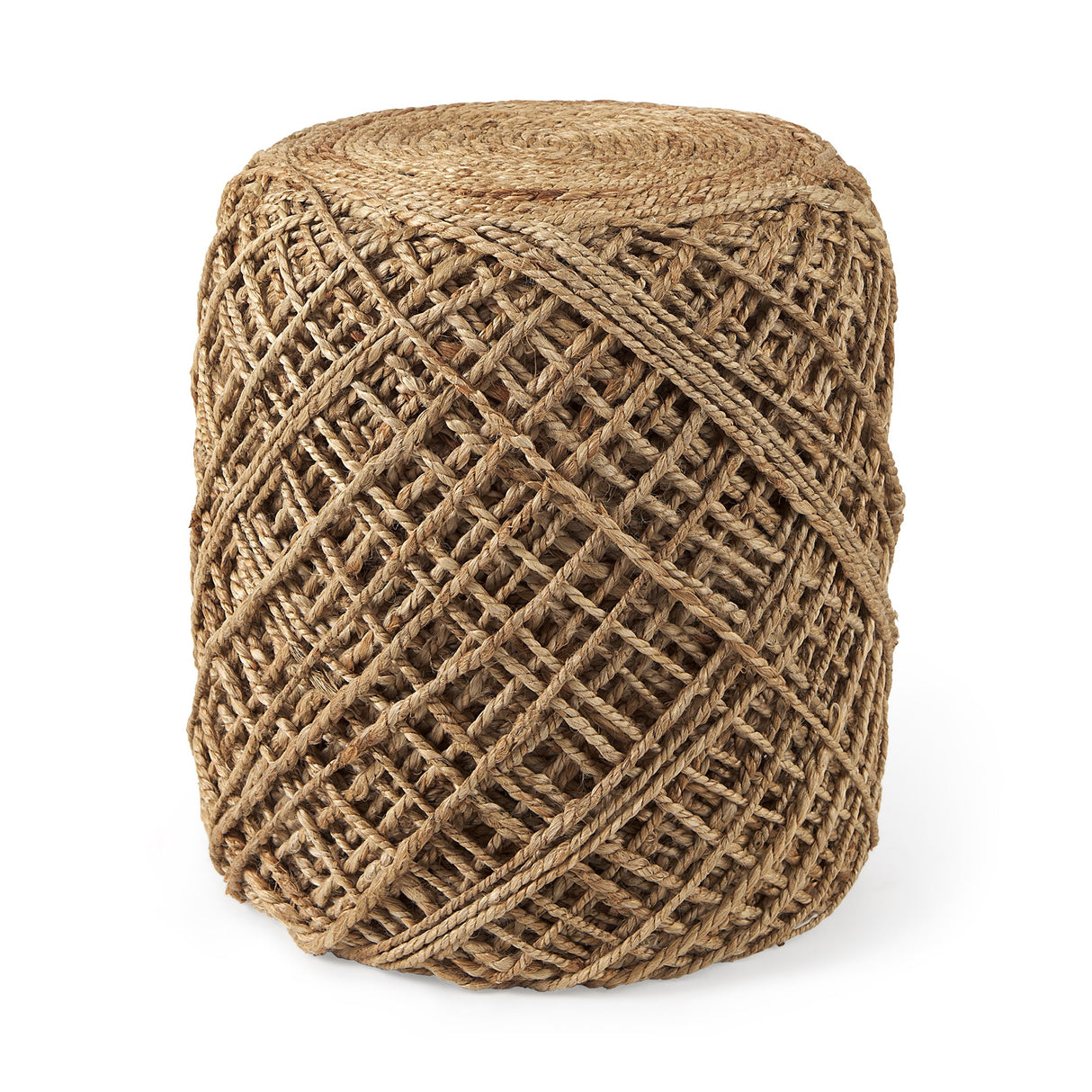 Allium Brown Handwoven Wool Cylindrical Pouf by Mercana at Eve Furniture