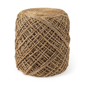 Allium Brown Handwoven Wool Cylindrical Pouf by Mercana at Eve Furniture