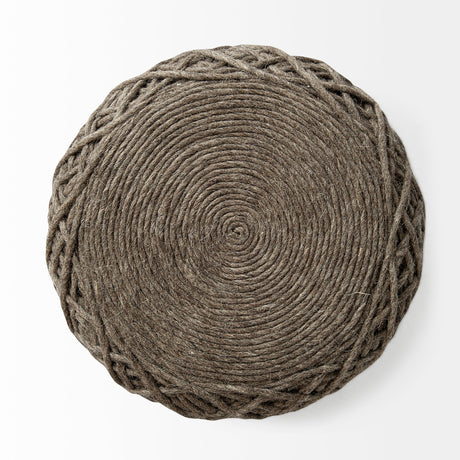 Allium Dark Brown Handwoven Wool Cylindrical Pouf by Mercana at Eve Furniture