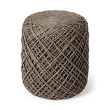 Allium Dark Brown Handwoven Wool Cylindrical Pouf by Mercana at Eve Furniture