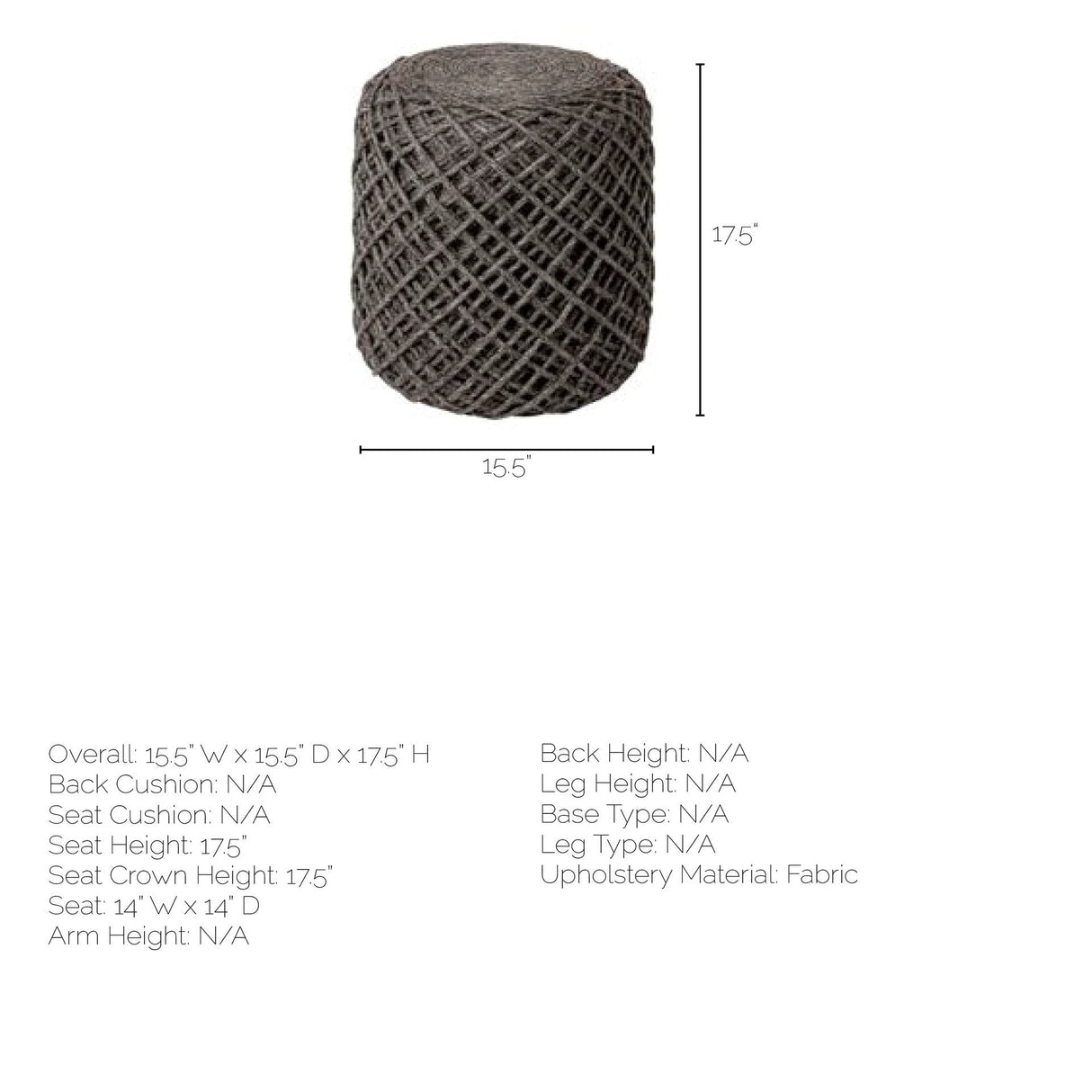 Allium Dark Gray Handwoven Wool Cylindrical Pouf by Mercana at Eve Furniture
