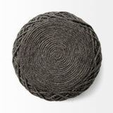 Allium Dark Gray Handwoven Wool Cylindrical Pouf by Mercana at Eve Furniture