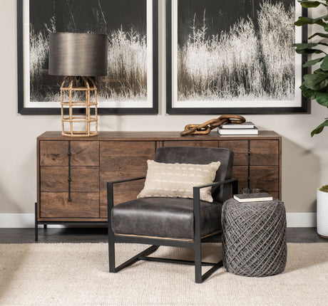 Allium Dark Gray Handwoven Wool Cylindrical Pouf by Mercana at Eve Furniture