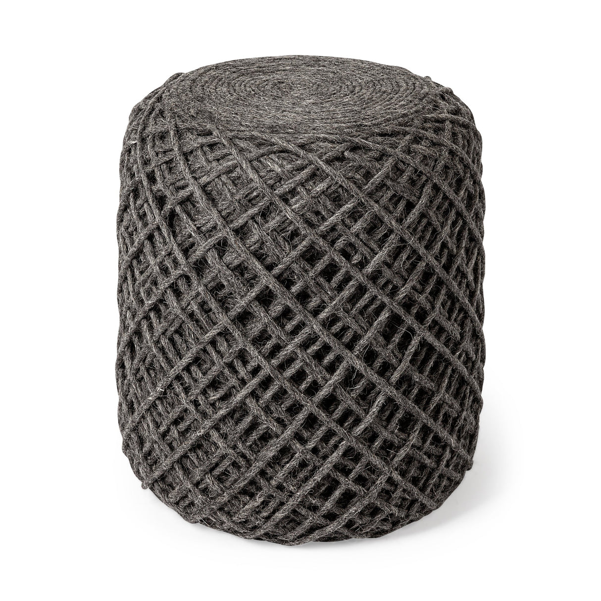 Allium Dark Gray Handwoven Wool Cylindrical Pouf by Mercana at Eve Furniture