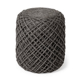 Allium Dark Gray Handwoven Wool Cylindrical Pouf by Mercana at Eve Furniture