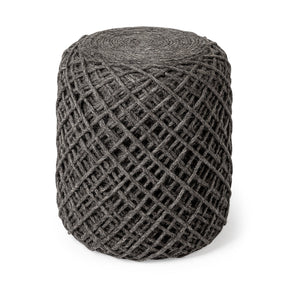 Allium Dark Gray Handwoven Wool Cylindrical Pouf by Mercana at Eve Furniture