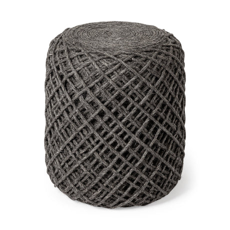 Allium Dark Gray Handwoven Wool Cylindrical Pouf by Mercana at Eve Furniture