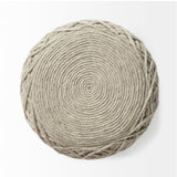 Allium Oatmeal Handwoven Wool Cylindrical Pouf by Mercana at Eve Furniture