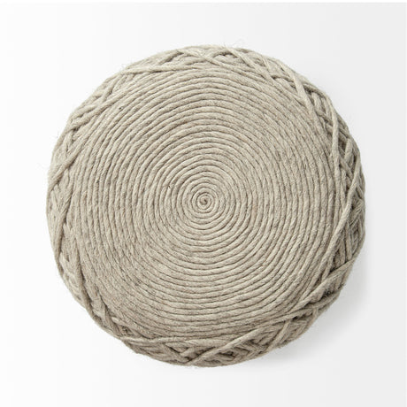 Allium Oatmeal Handwoven Wool Cylindrical Pouf by Mercana at Eve Furniture