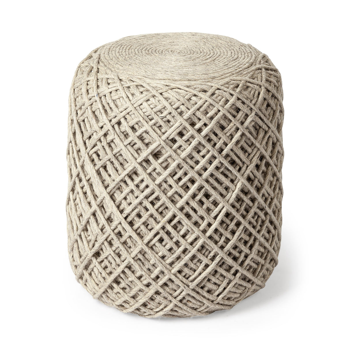Allium Oatmeal Handwoven Wool Cylindrical Pouf by Mercana at Eve Furniture