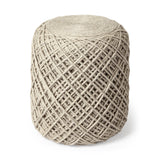 Allium Oatmeal Handwoven Wool Cylindrical Pouf by Mercana at Eve Furniture