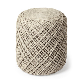 Allium Oatmeal Handwoven Wool Cylindrical Pouf by Mercana at Eve Furniture