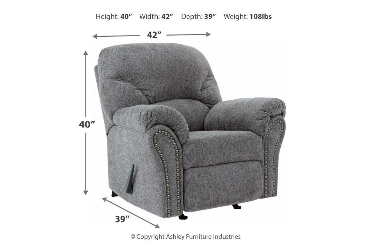 Allmaxx Pewter Fabric Recliner by Ashley at Eve Furniture