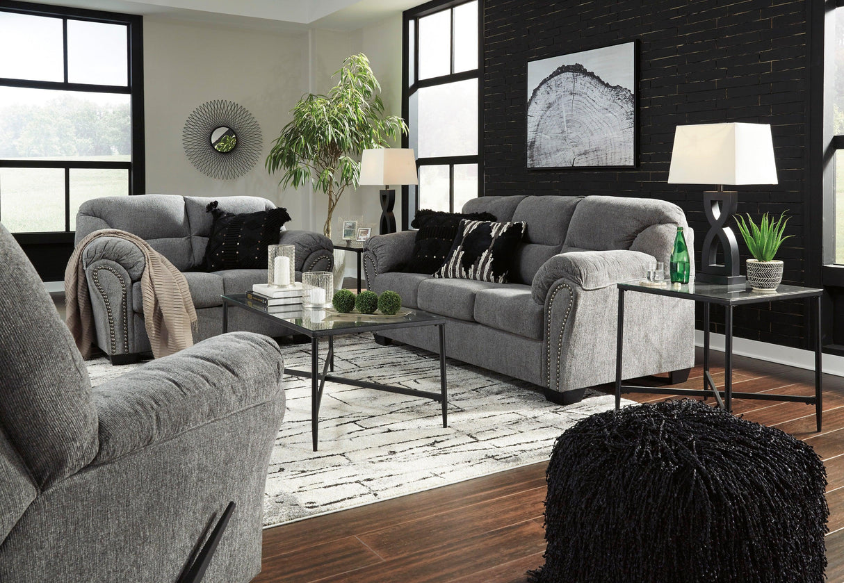 Allmaxx Pewter Fabric Sofa and Loveseat by Ashley at Eve Furniture