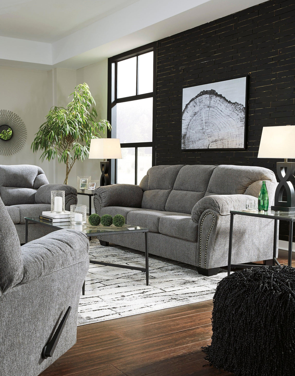 Allmaxx Pewter Fabric Sofa and Loveseat by Ashley at Eve Furniture