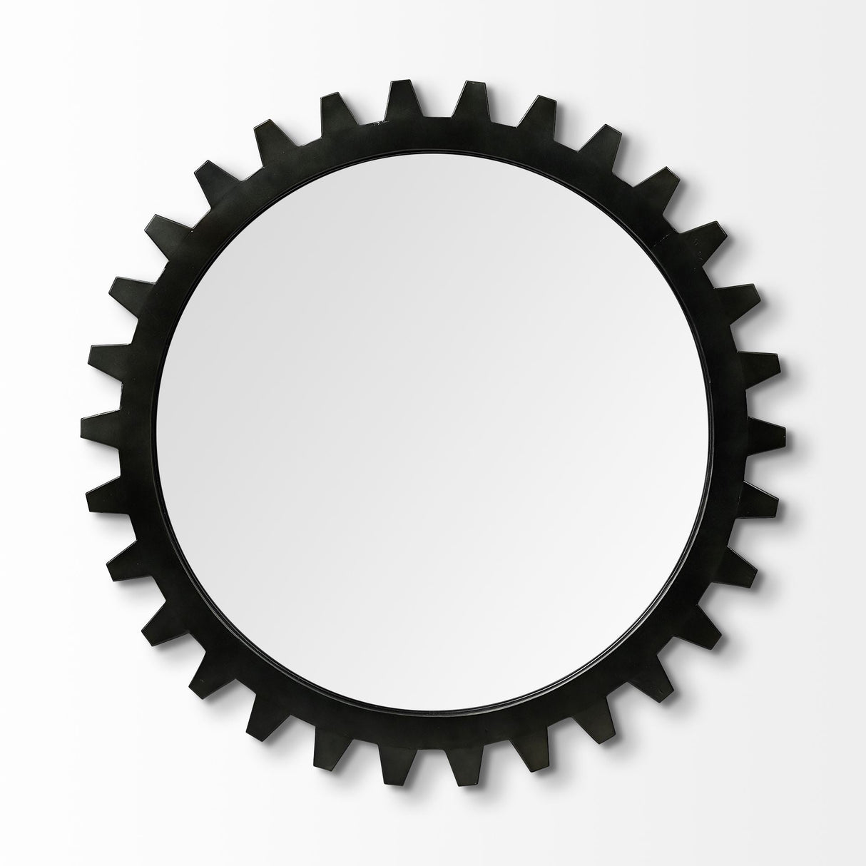 Alloy Cog Round Black Metal Frame Mirror by Mercana at Eve Furniture