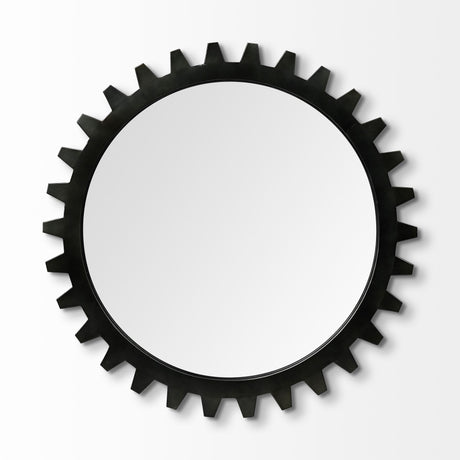 Alloy Cog Round Black Metal Frame Mirror by Mercana at Eve Furniture