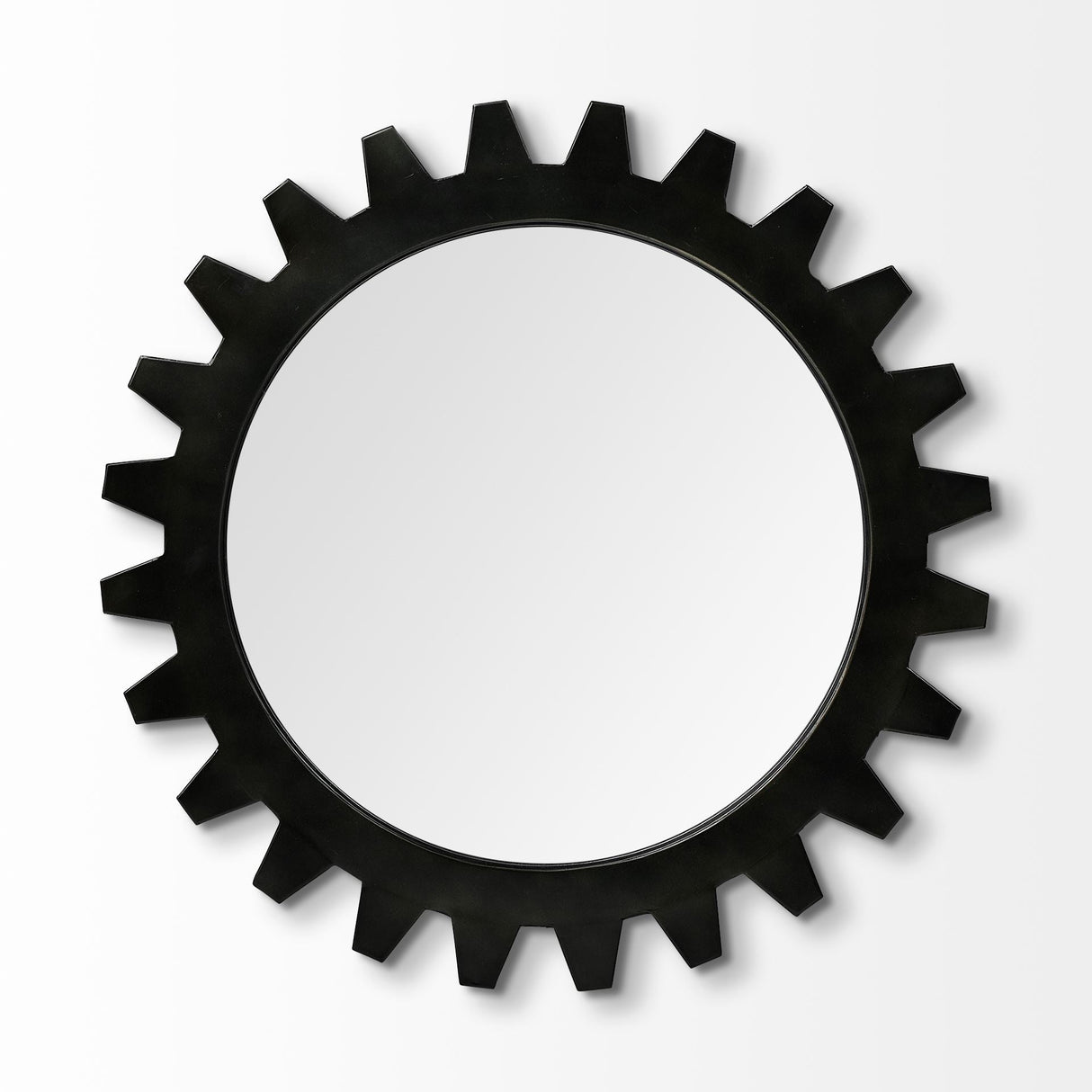 Alloy Cog Round Black Metal Frame Mirror by Mercana at Eve Furniture