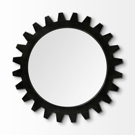 Alloy Cog Round Black Metal Frame Mirror by Mercana at Eve Furniture
