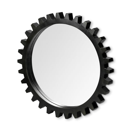 Alloy Cog Round Black Metal Frame Mirror by Mercana at Eve Furniture