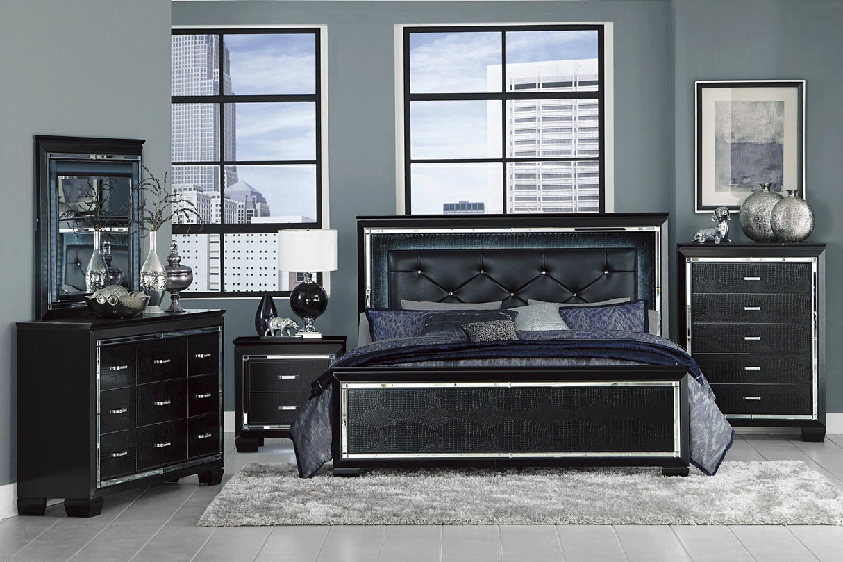 Allura Black King LED Upholstered Panel Bed by Homelegance at Eve Furniture