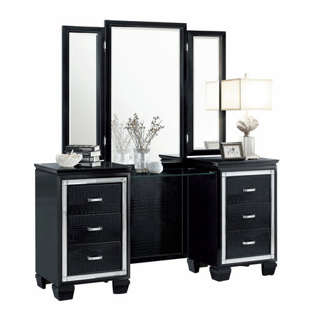 Allura Black Vanity Dresser with Mirror by Homelegance at Eve Furniture