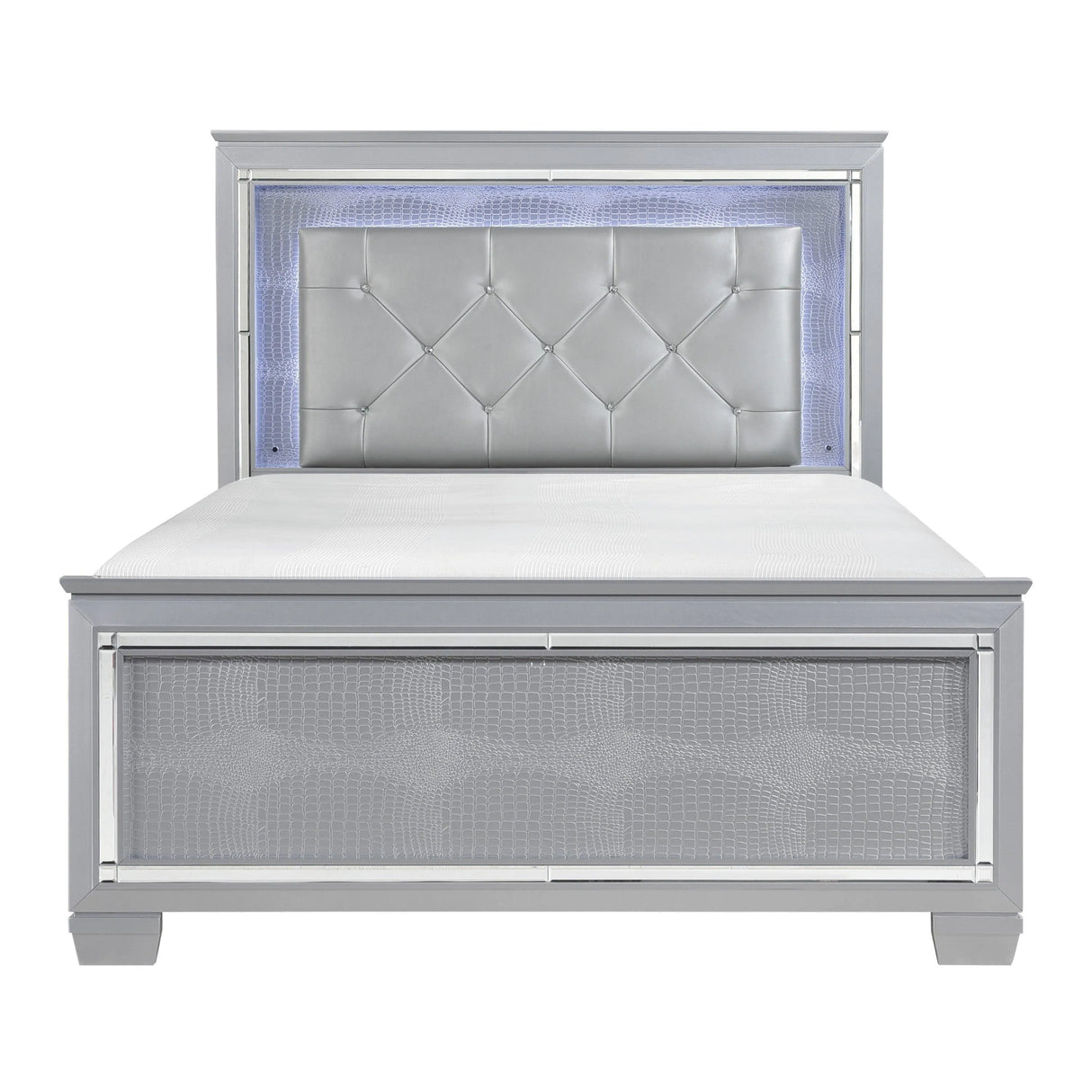 Allura Silver Queen LED Upholstered Panel Bed by Homelegance at Eve Furniture