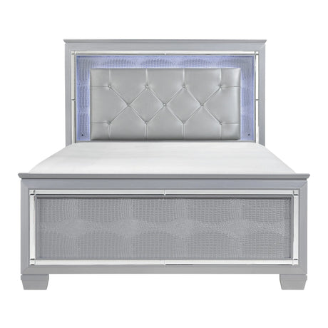 Allura Silver Queen LED Upholstered Panel Bed by Homelegance at Eve Furniture