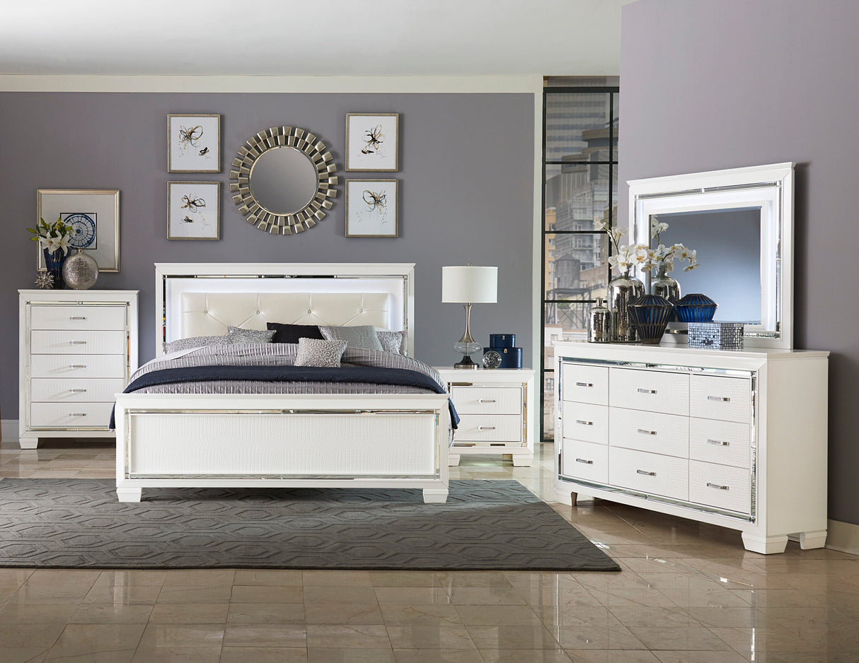 Allura White California King LED Upholstered Panel Bed by Homelegance at Eve Furniture