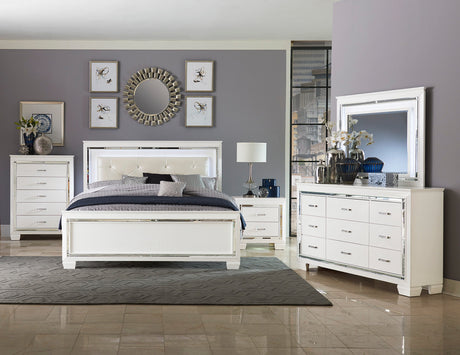 Allura White California King LED Upholstered Panel Bed by Homelegance at Eve Furniture