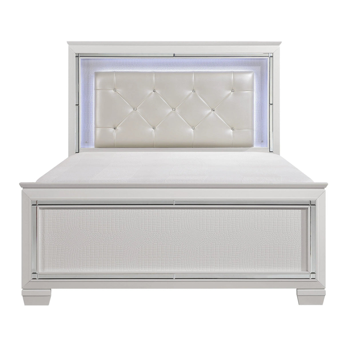 Allura White King LED Upholstered Panel Bed by Homelegance at Eve Furniture