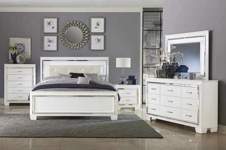 Allura White Queen LED Upholstered Panel Bed by Homelegance at Eve Furniture