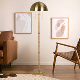 Allure 2-Light Floor Lamp, Gold Brass, Natural Rattan Tube , Double On/Off Pull Chain by Ashcroft Furniture at Eve Furniture