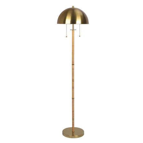 Allure 2-Light Floor Lamp, Gold Brass, Natural Rattan Tube , Double On/Off Pull Chain by Ashcroft Furniture at Eve Furniture