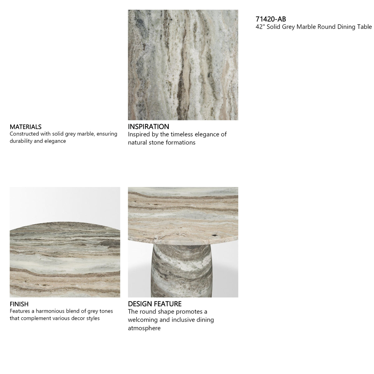Allyson 42" Round Pedestal Dining Table | Marble | Seats 4 by Mercana at Eve Furniture