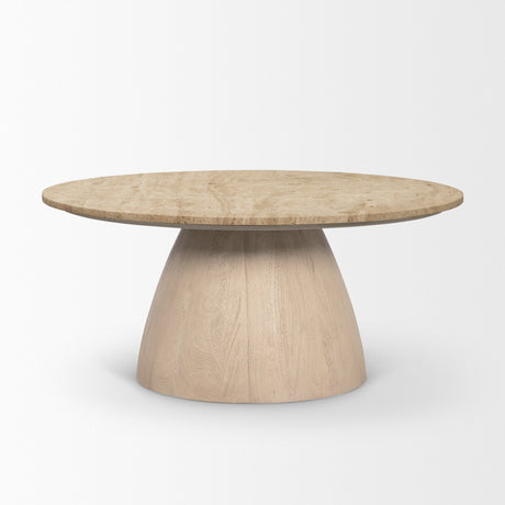 Allyson Light Wood Base w/ Travertine Top Coffee Table by Mercana at Eve Furniture