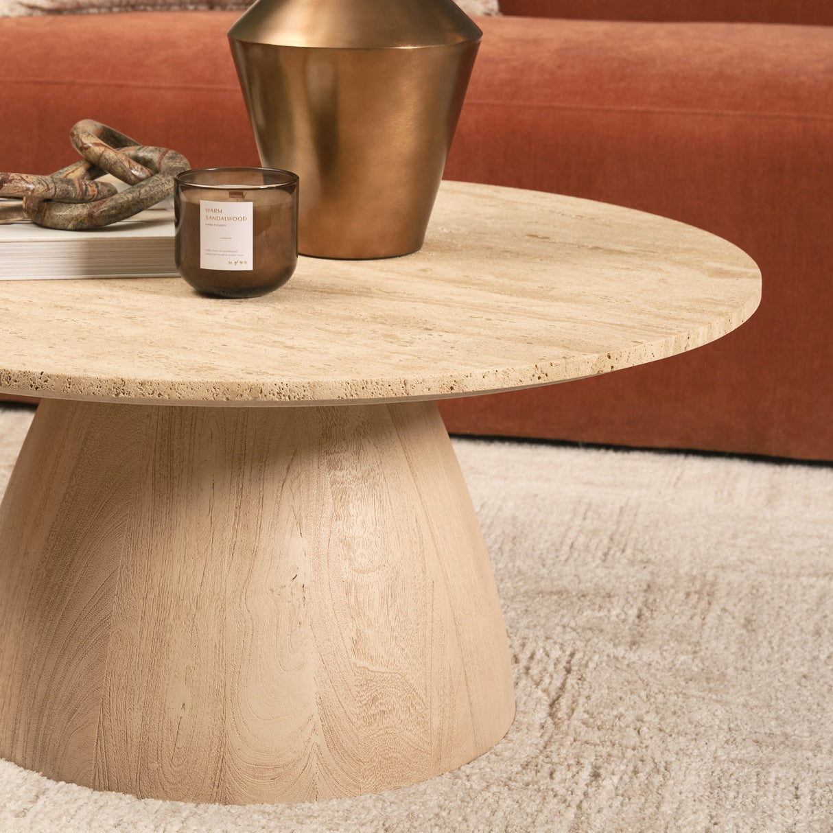 Allyson Light Wood Base w/ Travertine Top Coffee Table by Mercana at Eve Furniture