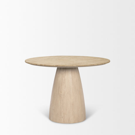 Allyson Light Wood Base w/ Travertine Top Dining Table by Mercana at Eve Furniture