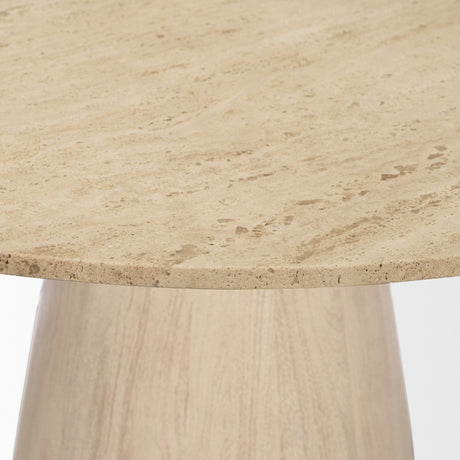 Allyson Light Wood Base w/ Travertine Top Dining Table by Mercana at Eve Furniture
